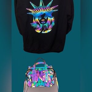 Holographic sweater and purse